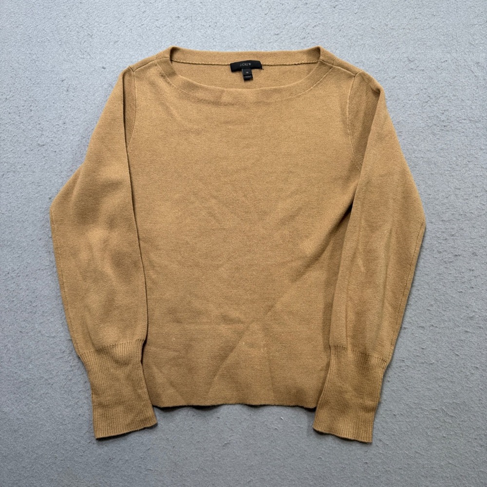 J.Crew Sweater Womens XS Brown Boatneck Long Sleeve Classic Ribbed Knit Pullover